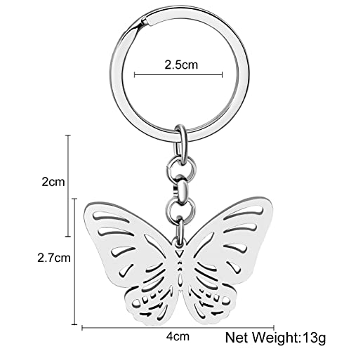 Lonyoo Stainless Steel Butterfly Keyring Pendant Butterfly Keychain Gifts For Women Girls Key Chain Car Purse Charms (Silver Plated Butterfly #10) #TOP4