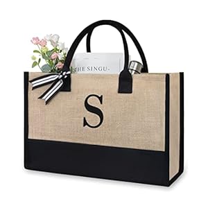 TOPDesign Personalized Initial Canvas Beach Bag, Monogrammed Gift Tote Bag for Women