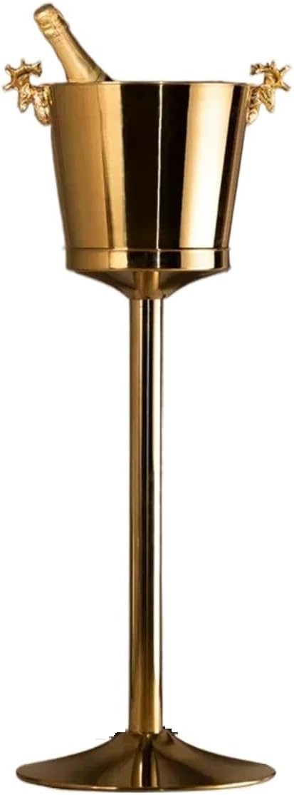 Ice Bucket Large Stainless Steel Free Standing Wine Chiller Coolers and Cellar with Ice Bucket Kitchen Bar Wares Drinks and Wine Cooler(Gold)