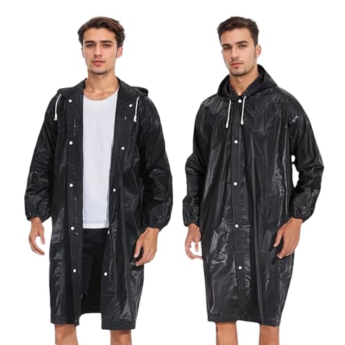 Image of Rain Ponchos for Adults Reusable2 Pcs Rain Coats,Extra Long EVA Rain Jackets with Hood and Drawstring for Women and Men