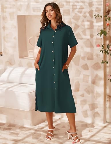 Image of Zeagoo Women Dresses Summer Casual Short Sleeve Button Down Shirt Dresses 2026 Beach Cover Up with Pockets