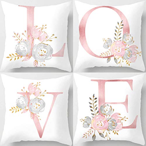 MEHMM 4-teiliges Set Kissenbezug Blumen Baumwolle Leinen Frühling Sofa Bett Überwurf Dekoration für Ostern, Jahrestag und Valentinstag (45,7 x 45,7 cm) Cover