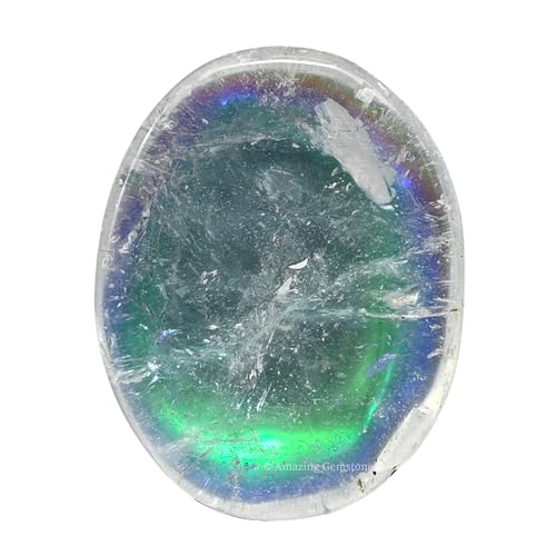 Image of Amazing Gemstone Angel Aura Quartz Worry Stone Crystals and Healing Stones - Worry Stones for Stress Relief Gifts - Piedra Crystal Fidget for Meditation - Unique Stocking Stuffers Gifts for Women