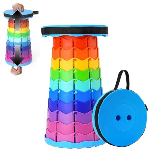Yuannee Taburete Plegable Portatil,Plegable Telescópico para Camping Altura Ajustable Taburete para Exteriores Asiento de Color Arcoíris para Acampar Pescar y Playa
