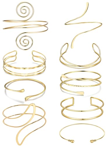 9Pcs Arm Cuff Bracelets for Women Boho Minimalist Simple Swirl Upper Arm Bands Armband Armlet Bangle Bracelet Open Gold Arm Cuffs Set - Main Image