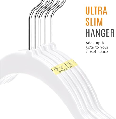 Image of Slim Plastic Hangers for Clothes - Heavy Duty Non-Velvet Hangers with 360 Swivel Chrome Hook & Non Slip Notches - Ideal for Dresses Coats Shirts Jackets & More (White, 30)