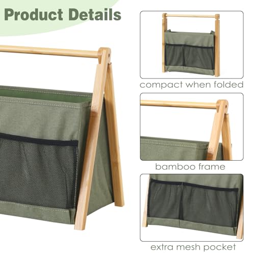 Magazine Holder, Magazine Rack Floor Sturdy Foldable, Magazine Basket with Pocket Book Bin Caddy for Newspaper, Magazine Organizer Document for Office/Home (Green) - Thumbnail 5