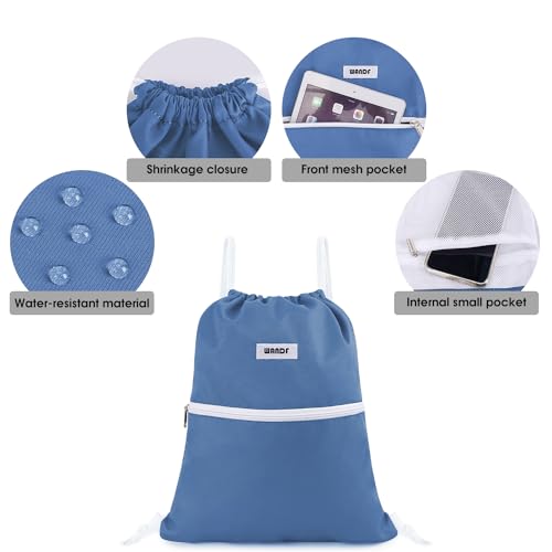 Image of WANDF Drawstring Backpack, Gym Sackpack for Sports (Dark Blue) | Water-Resistant, Shopping, Yoga, Travel, Beach, Daily Carry