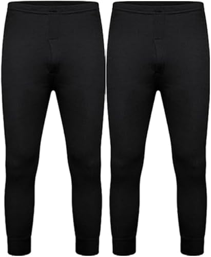Photo de DOLCE ENVY Lot de 2 pantalons thermiques longs pour homme - Couche de base chaude pour l'hiver - Convient pour un usage quotidien - Pantalon haute performance, Noir , S