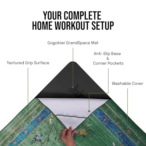 Image of gogoKIWI Hot Yoga Mat Towel 72 inchx48 inch, Yoga Mat Towel Non Slip with Corner Pockets for Pilates, Extra Large Printed Carpet-Style Design, Sweat Absorbent Mat Cover