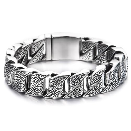 COOLSTEELANDBEYOND Stainless Steel Curb Chain Bracelet for Men, Sturdy and