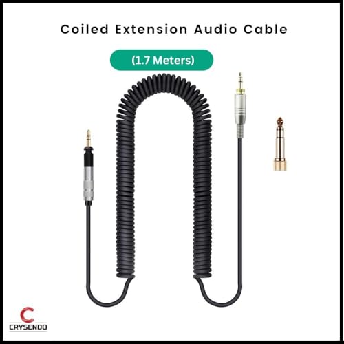 Image of Crysendo 1.7m Coiled Audio Cable for Au-dio Tech-nica, Se-nhe-iser, Pioneer HDJ-X5 Cable Headphones | 12mm TRS Suitable for Audio Player | Replacement PVC & Copper Wire | Pack of 1 (Black)