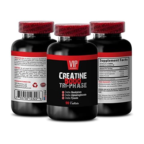 VIP VITAMINS Muscle gain Supplements for Men - CREATINE TRI-Phase 5000 - creatine hcl - 1 Bottle (90 Tablets) Cover
