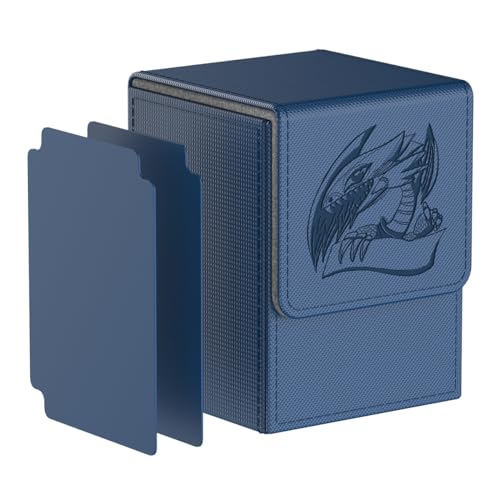ULTRGEE Deck Box for YGO Cards, Deck Box Fits 110 Single Sleeved Cards, Trading Card Storage Case with 2 Dividers - Dragon-Blue