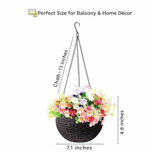 Image of Plastic Plant Pot With Hanging Chain, Multicolour, Pot Diameter -7.1 Inch, Pot Height -4.8 Inch, Pot Thickness -3 mm, Chain Length-13 inch approx., 5 Pieces