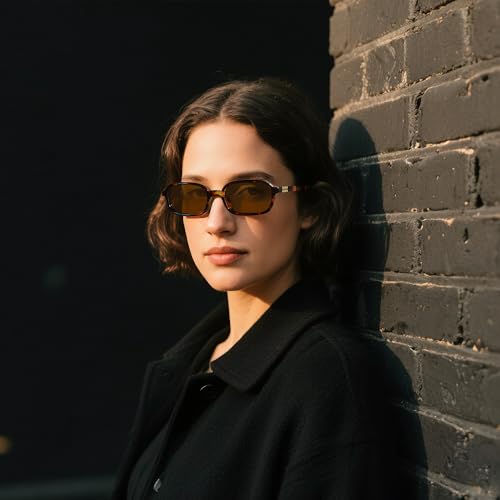 Hycredi Retro Rectangular Sunglasses for Women - Trendy Small Square Frame 90s Style Sun Narrow Glasses3