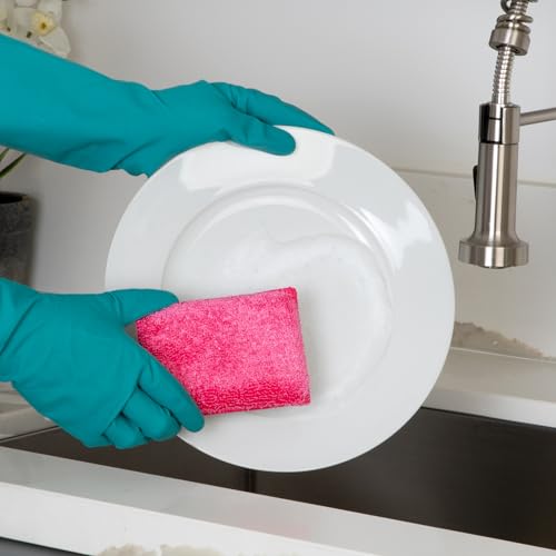 Image of Smart Design Non Scratch Scrub Sponge with Bamboo Odorless Rayon Fiber - Set of 36 - Ultra Absorbent - Soft and Scrubber Side - Cleaning, Dishes, and Hard Stains - Vibrant - Yellow, Green, Pink