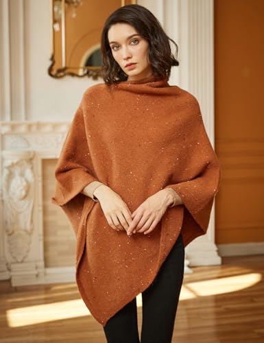 Image of BEAUTELICATE Women Wool Poncho Knitted Tweed Wool Sweater Pullover Pile Collar Cape