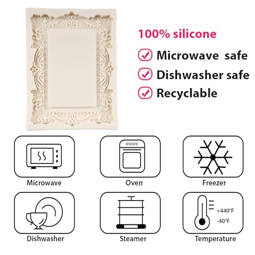 Baroque Photo Frame Fondant Molds Picture Frame Silicone Mold Vintage Mirror Frame Molds for Cake Decoration Cupcake Topper Chocolate Candy Polymer Clay Gum Paste Set of 2