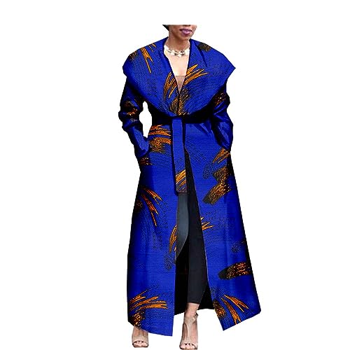 African Women's Print Coat Ankara Long Sleeve Jacket Maxi Coat with Belt Dashiki Casual Outwear3