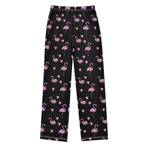Flamingo Pink Love Heart Boys Long Pants Soft Trousers Elastic Waist Kids Lounge Bottoms with Pockets S-XL