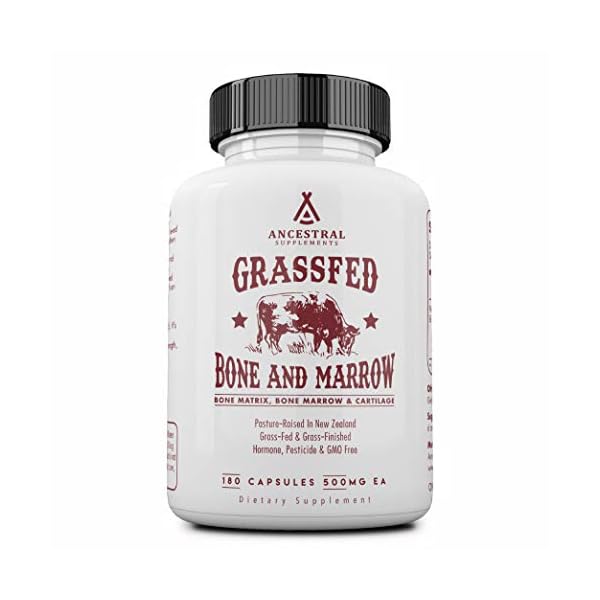 Ancestral-Supplements-Grass-Fed-Bone-and-Marrow--Whole-Bone-Extract-Bone-Marrow-Cartilage-Collagen-See-Other-Ingredients Ancestral Supplements Grass Fed Beef Bone and Marrow Supplement, 3000mg, Skin, Oral Health, and Joint Support Supplement, Promotes Whole-Body Wellness, Non GMO Whole Bone Extract, 180 Capsules