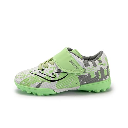 Mateju TF Botas de Fútbol para Niños Adolescentes, Zapatos de Fútbol Antideslizante Cesped Artificial Zapatillas Deportivas Gancho y Lazo Transpirable Zapatillas de Fútbol 6 Colores y Tamaños