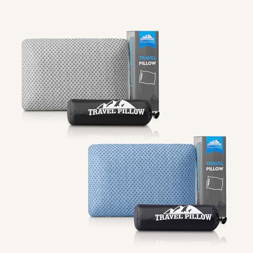 PEUJEW Memory Foam Travel Pillow (Grey/Blue, S)