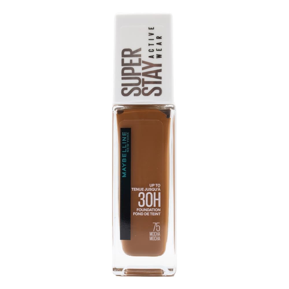 Maybelline New-York Long-Lasting Liquid Foundation, Transfer-Free, High Coverage, Superstay Active Wear 30 Hours, Shade: Mocha (75) 30 ml