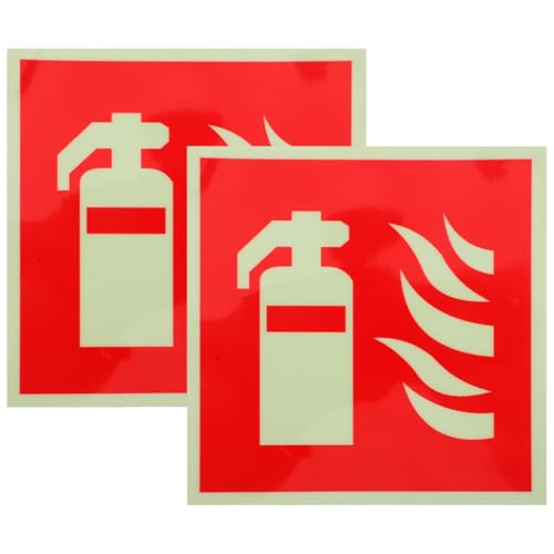 ABOOFAN Etiquetas Autoadhesivas para Extintores 2 Unidades, Señal Luminosa Grande Que Brilla Oscuridad, Resistente Decoloración para Rutas de Emergencia en Oficinas y Restaurantes