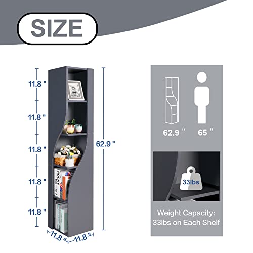 5-Tier Corner Bookcase Bookshelf Open Bookcase And Bookshelf Freestanding Display Storage Shelves Tall Bookcase For Bedroom, Living Room And Office, Dark Gray Multiple Use Option, Modern Design #TOP3