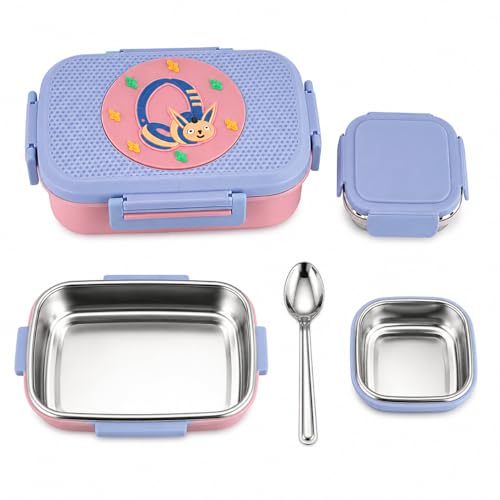 Image of PLUSPOINT Big Stainless Lunch Box Steel Tiffin Box with Inner Separate Veg Box | Leak Proof and Break Resistant | Tiffin for Kids, Adults with Snap Lock | Ideal for Office, School