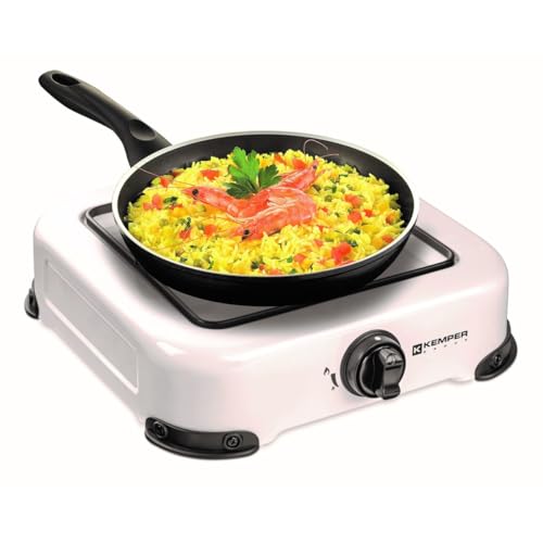 KEMPER - Camping-Gaskocher, 1 Flammig, 1300 W, weiß, abnehmbarer Grill, 4...