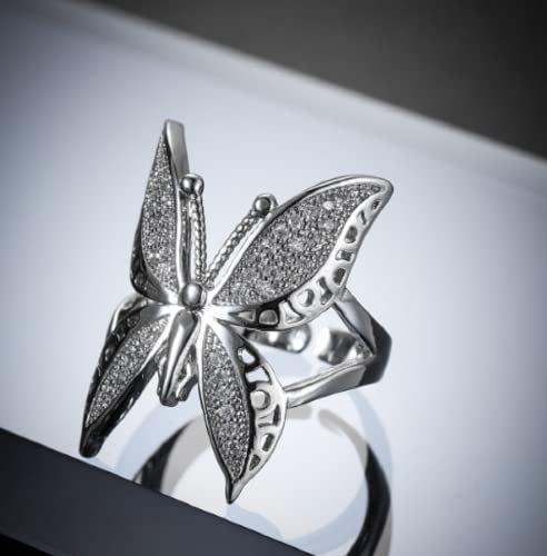 Awmnjtmgpw 925 Sterling Silver Shiny Butterfly Engagement Diamond Ring Foldable True Love Eternal Wedding Ring with Adjustable Opening3