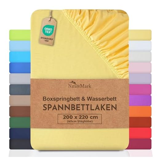 NatureMark Basic Boxspringbett & Wasserbett Spannbettlaken 200 x 220 cm - 40 cm Steghöhe - 200x220cm Spannbetttuch - 100% Baumwolle, Gelb