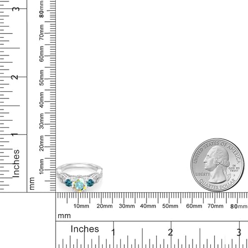 Gem Stone King 925 Sterling Silver Mercury Mist Mystic Topaz London Blue Topaz and White Moissanite Engagement Ring For Women (1.53 Cttw, Gemstone, Round 6MM and 3MM)3