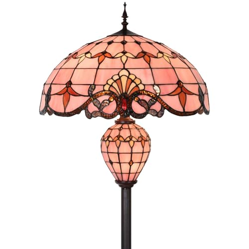 Bieye Lampadaire double éclairage en vitrail de style baroque Tiffany pour la décoration intérieure (Rose, 20 pouces de large)