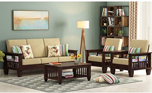 Image of Swangia Art Solid Sheesham Wood Sofa Set 5 Seater For Living Room | Wooden 5-Person Sofa Set For Home Office | 3+1+1 Sofa Sets For Living Room | Five Seater Sofa With Storage | Rosewood, Walnut Finish