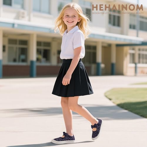 Hehainom Toddler Girls Dress Shoes Mary Jane Flats Kids Bow Wedding Party School Uniform Sneaker Shoes2