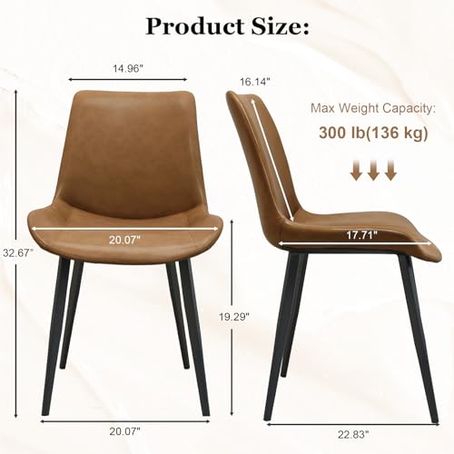 Image of Modern Dining Chairs Set of 4, PU Leather Dining Room Chairs, Upholstered Kitchen Chairs with Ergonomic Backrest & Sturdy Metal Legs, Perfect for Dining Room, Living Room, Brown