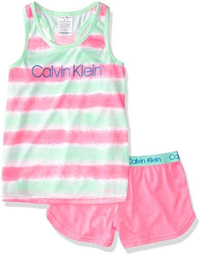 Calvin Klein Girls' 2-Piece Cute Tank Top and Cozy Bottom Short Pajama Sets Pj, Pop Tie Dye, Medium 7/8