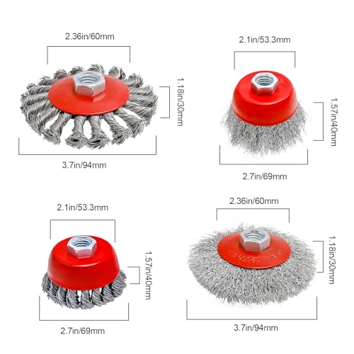 Image of 6 Pack Wire Wheel Cup Brush, 3 inch /4 inch Coarse Crimped Wire+Knotted Wire Cup Brush, 5 /8 Inch-11 Threaded Arbor, for 4 1 /2 Heavy-Duty Rust, Heavy Cleaning Rust Stripping Abrasive