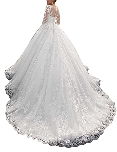Women's Lace Applique A-Line Wedding Dresses for Bride 2021 Court Train Bridal Ball Gowns - Main Image