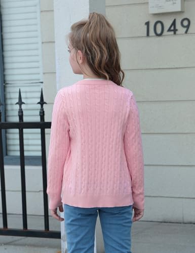 Girls Cardigan Long Sleeve Button Front Sweater Toddler Kids Knit School Uniforms Sweaters with Pockets 3-12 Years
