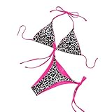 レディース 2 点水着 レディース ホルター ビキニ セット ヒョウ柄 ネクタイ サイド Tバック 水着 トロピカル バケーション ビーチ用 2 ピース 三角水着 レディース ヒョウ柄 水着 ホルター ビキニ