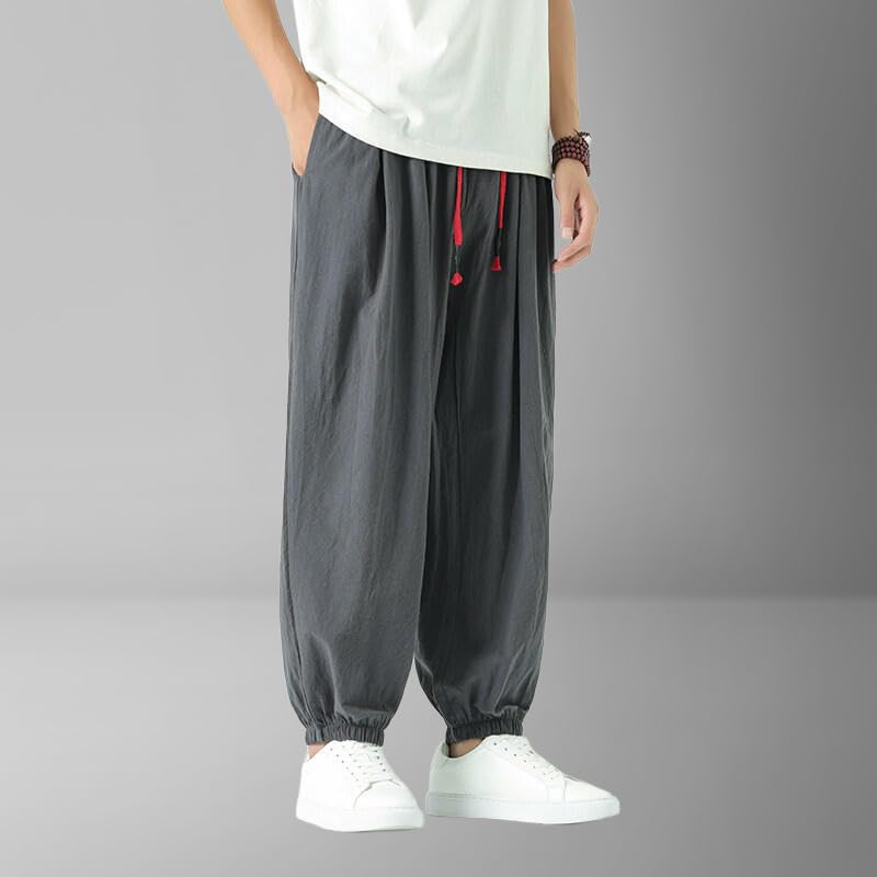 Men's Summer Chinese Style Japanese Trendy Thin Cotton Linen Wide Leg Harem Lantern Pants2