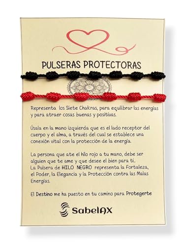 SabelAX Pulsera de Hilo color Rojo – Hilo Negro - Pulsera Roja de Proteccion - Amuleto Proteccion contra Mal de Ojo – Amuletos de Buena Suerte – Pulsera Protectoras – Para Mujer Hombre Parejas