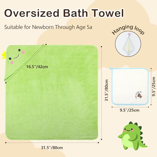Image of OFUSUY 6 PCS Baby Bath Towels for Infants Toddlers, Thick 3 PCS Animal Hooded Baby Towels & 3 PCS Washcloths Set, Soft & Ultra Absorbent Newborn Bath Cute Essential Gifts for Boys & Girls