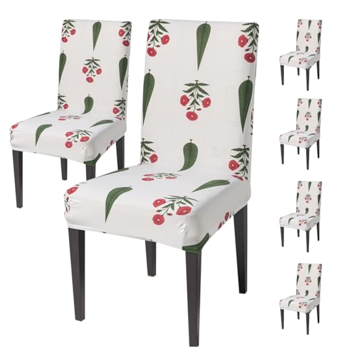 Image of House of Quirk Elastic Chair Cover Stretch Removable Washable Short Dining Chair Cover Protector Seat Slipcover (Pack of 6, Shalimar Garden)