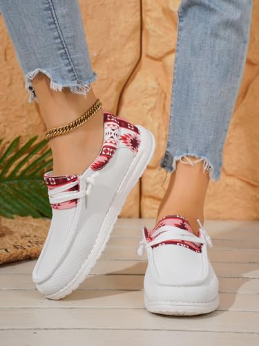 Women’s Slip-On Loafers, Geometric Pattern Casual Shoes, Lightweight Non-Slip Boat Deck Shoes with Comfortable Fit4